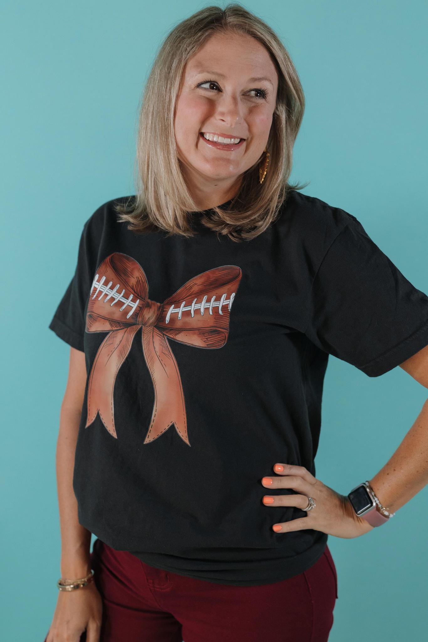 Football Bow Tee--Black